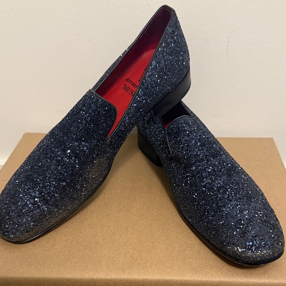Jeffrey West Blue Glitter Loafers - Picture 1 of 7